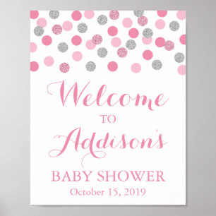 Poster d'Affiche de bienvenue Baby shower rose et 