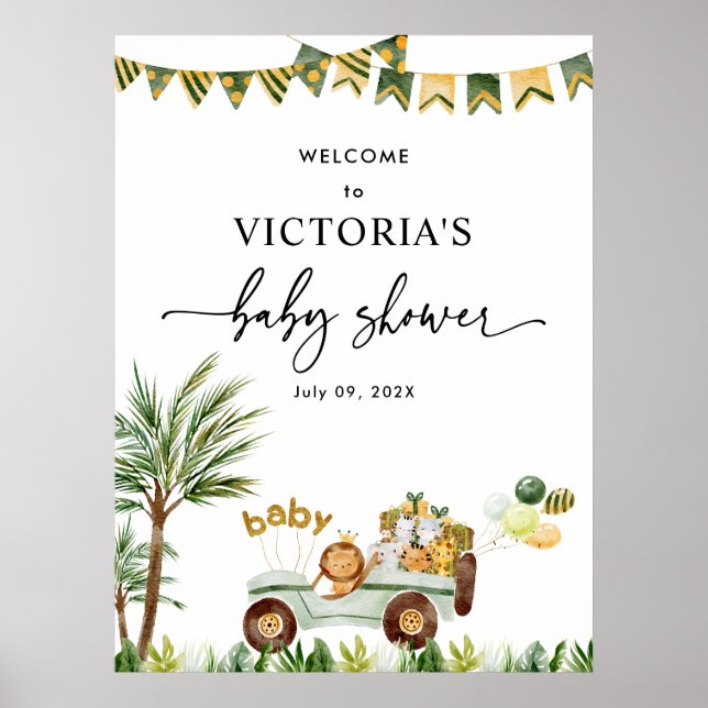 Poster d'Affiche de bienvenue Baby shower Safari C (Devant)