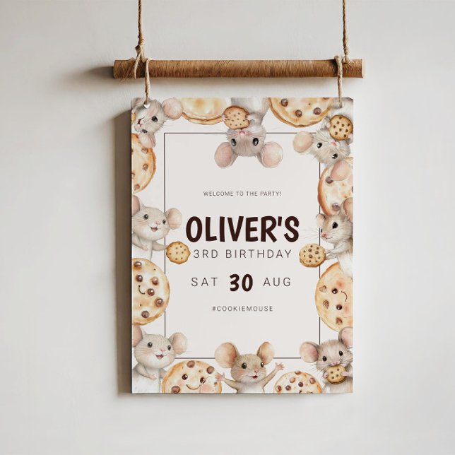 Poster d'Affiche de bienvenue d'anniversaire de la (Sweet Cookie Mouse Theme Kid Birthday Welcome Sign Poster)