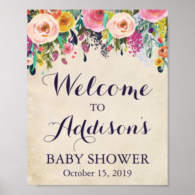 Poster d'Affiche de bienvenue de Baby shower de fl (Devant)