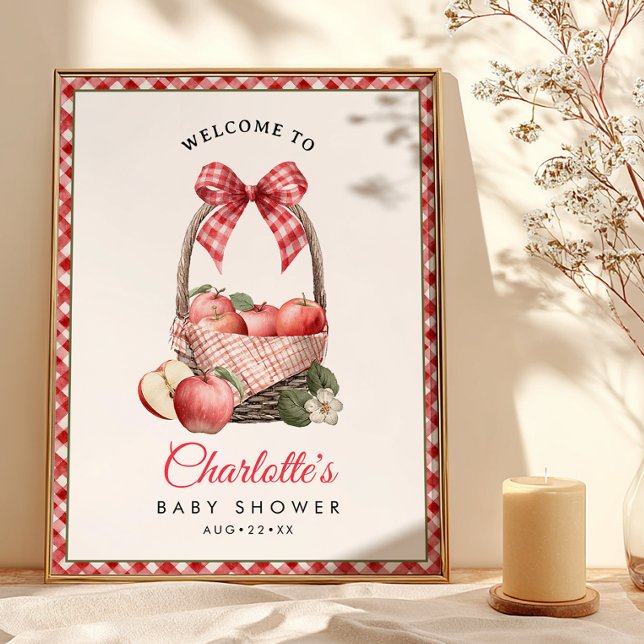 Poster d'Affiche de bienvenue de Baby shower rusti (Apple Themed Baby Shower Welcome Poster)