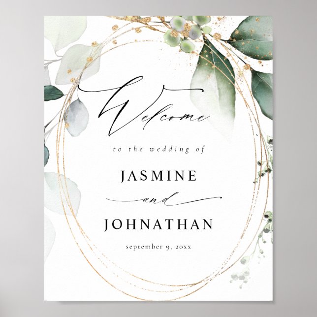 Poster d'Affiche de bienvenue Eucalyptus Glow Gold (Devant)