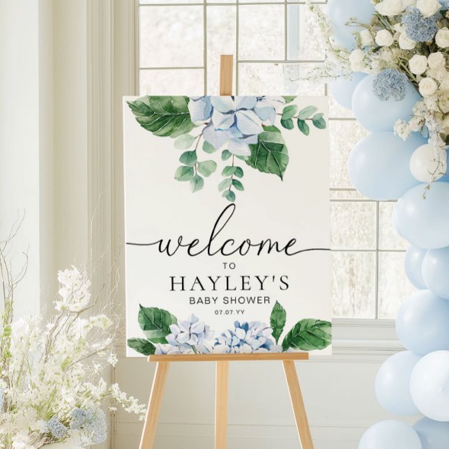 Poster d'Affiche de bienvenue Florale Blue Hydrang (Créateur téléchargé)
