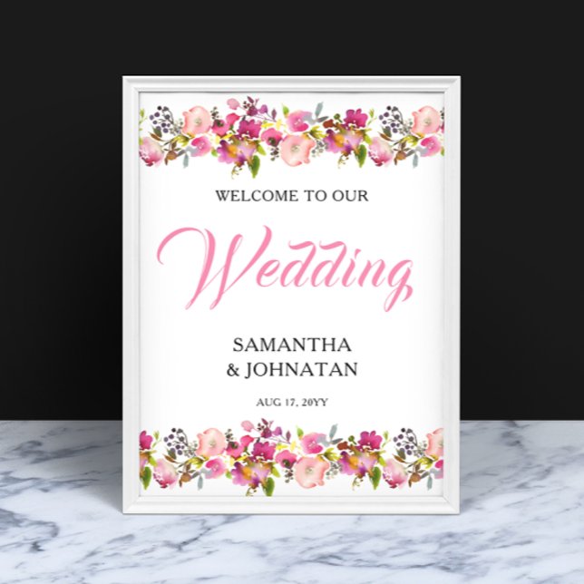 Poster d'Affiche de bienvenue Mariage rose (Créateur téléchargé)