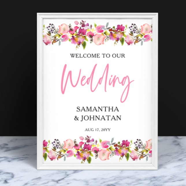 Poster d'Affiche de bienvenue Mariage rose (Créateur téléchargé)