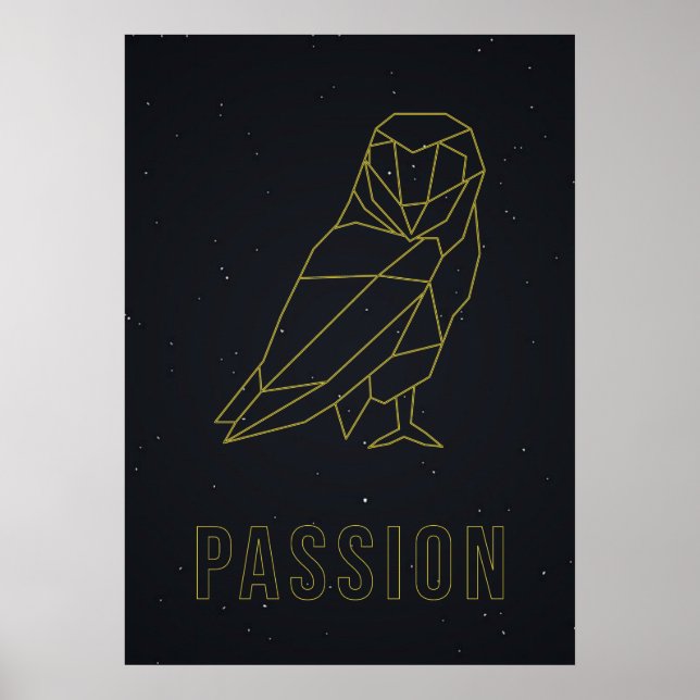 Poster d'affirmation de hibou origami jaune. (Devant)