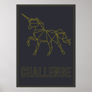 Poster d'affirmation défi origami licorne cheval