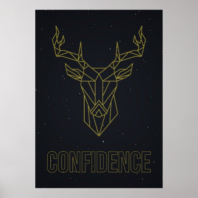 Poster d'affirmation des cerfs en origami jaune. (Devant)
