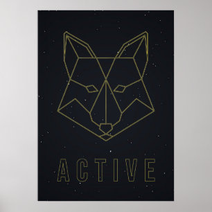 Poster d'affirmation jaune origami renard actif