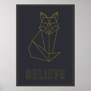 Poster d'affirmation jaune origami renard croire