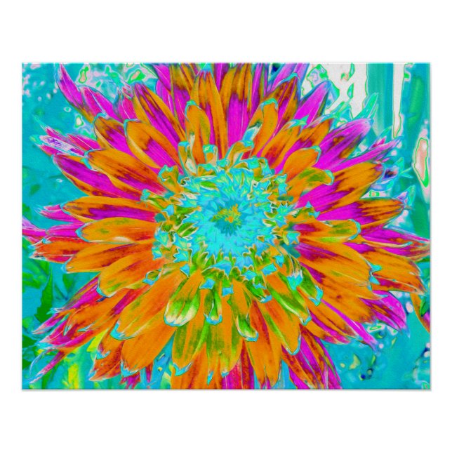 Poster Dahlia Décoratif Orange Tropical et Rose Chaud (Devant)