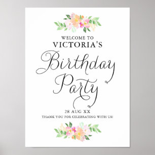Poster Dainty Aquarelle Florals Anniversaire Bienvenue