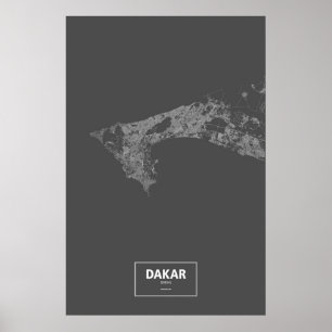 Poster Dakar, Sénégal (blanc sur noir)