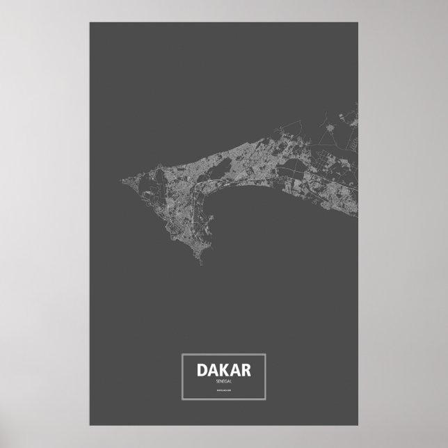 Poster Dakar, Sénégal (blanc sur noir) (Devant)