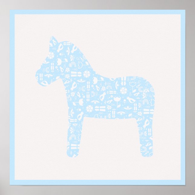 Poster Dala Horse, Poster Bébé bleu couleur (Devant)