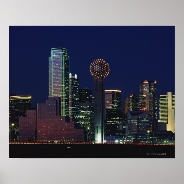 Poster Dallas Skyline la nuit (Devant)
