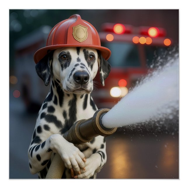 Poster Dalmatien avec une lance à incendie (Devant)