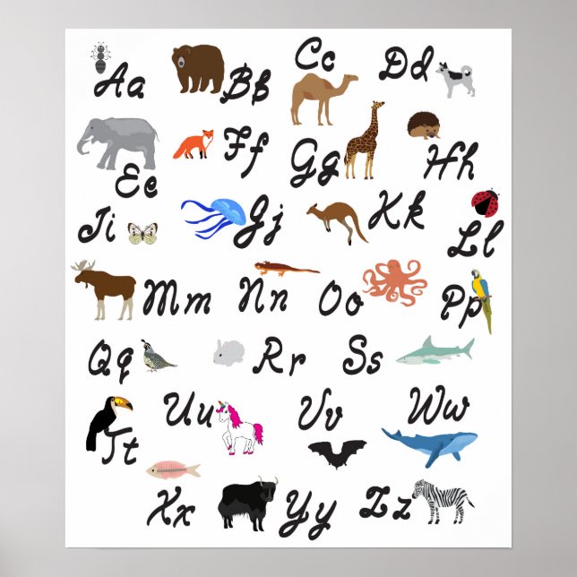 Poster d'alphabet animal. (Devant)