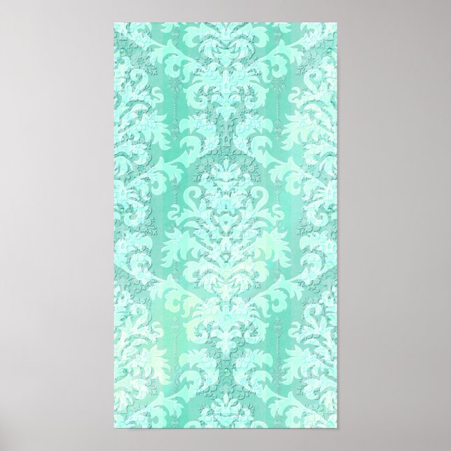 Poster Damask Cut Velvet, LACE ANTIQUE en VERT MINT (Devant)