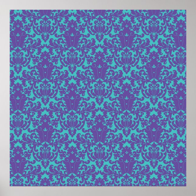 Poster Damask Lace Purple Turquoise (Devant)