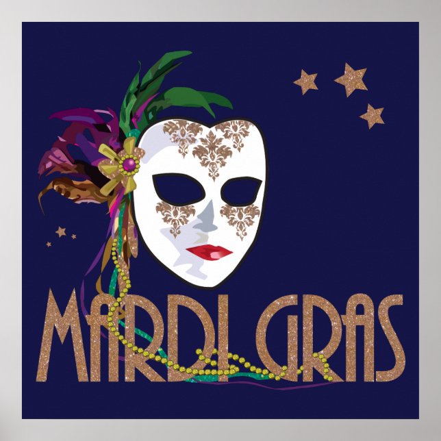 Poster Damask Mardi Gras Masque (Devant)