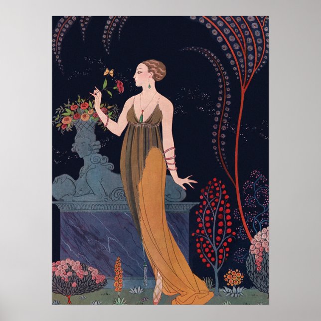 Poster Dame avec rose par George Barbier 1914 (Devant)
