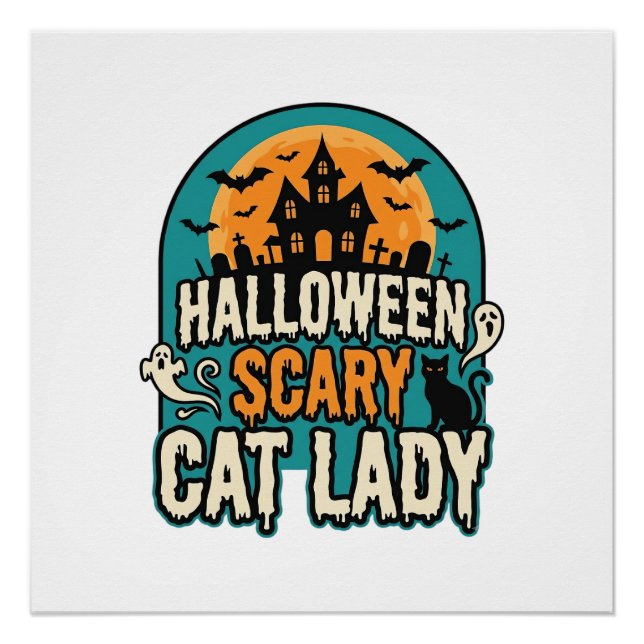Poster Dame de chat Halloween Épouvantable Maison hantée  (Devant)