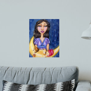 Poster Dame de fantaisie tenant un croissant de lune endo