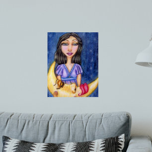 Poster Dame de fantaisie tenant un croissant de lune endo