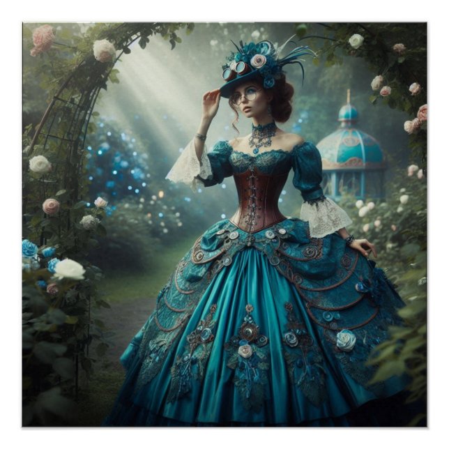 Poster Dame de jardin Steampunk Vintage Victorien (Devant)