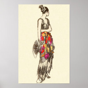 Poster Dame de mode vintage avec une robe de printemps