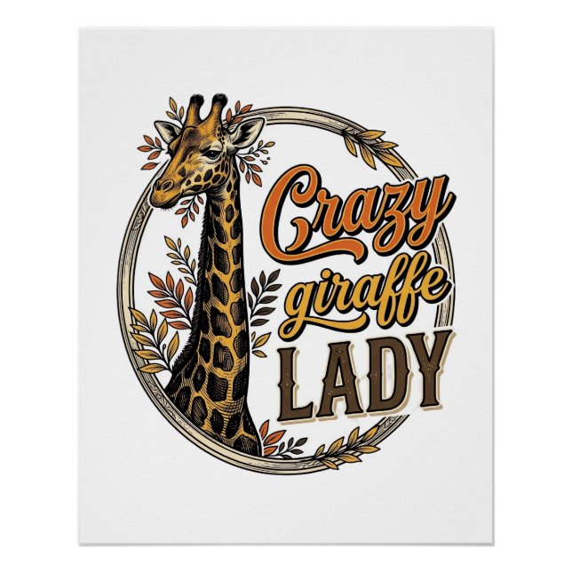 Poster Dame girafe folle design de t-shirt avec gravure v (Devant)