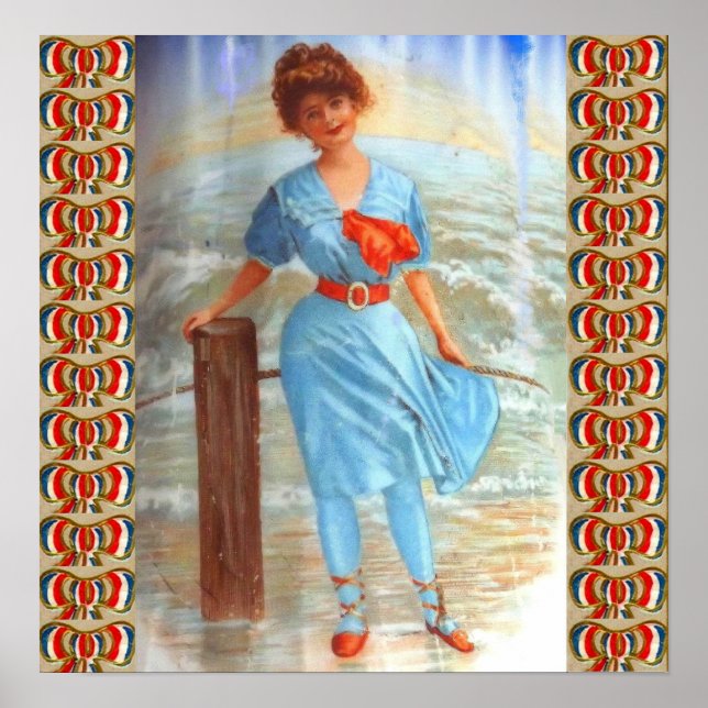 Poster Dame victorienne des années 1890 sur la plage (Devant)