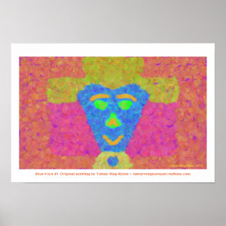 Poster Dame Visage Bleu En Casquette Jaune