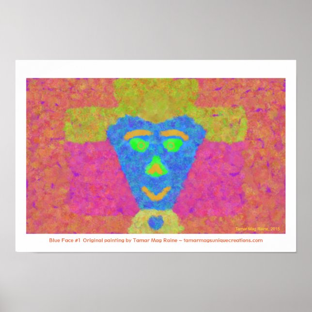 Poster Dame Visage Bleu En Casquette Jaune (Devant)