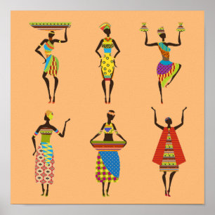 Poster Dames africaines tribales dans des vêtements tradi