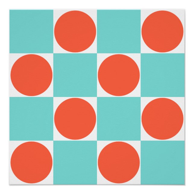 Poster Damier Corail et Aqua Cercle (Devant)