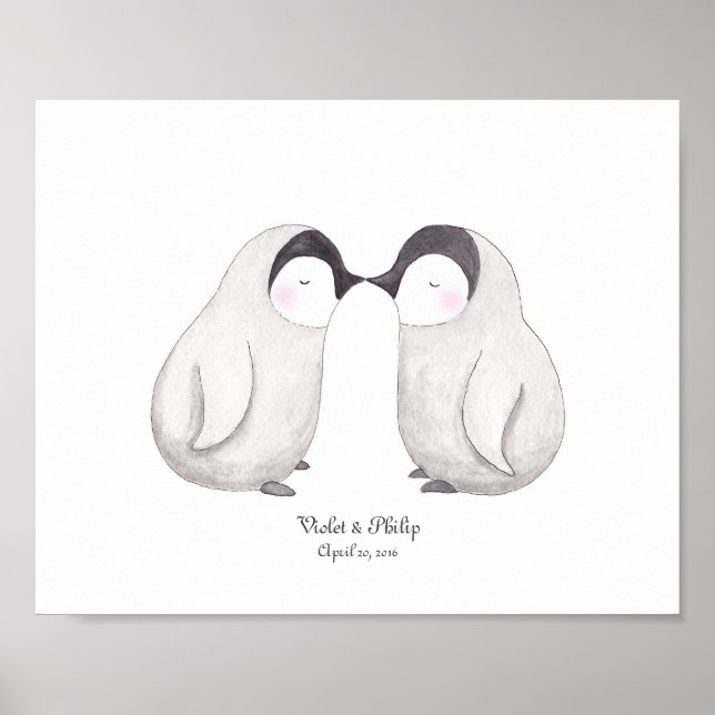 Poster d'amour Penguins Cadeau Mariage d'art perso (Devant)