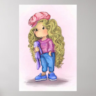 Poster d'Amour Petit Blonde Girl Bunny Toy