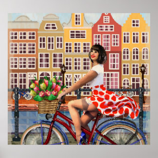 Poster d'Amsterdam : Pin-Up Girl Cycling.