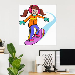 Poster d'amusement de snowboard Girl Snow