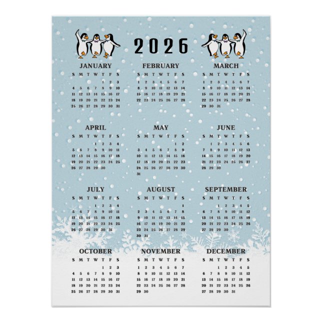 Poster Dancing Penguins 2026 Calendar  (Devant)