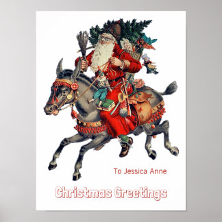 Poster d'âne vintage père Noël