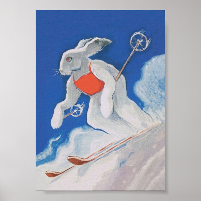 Poster d'animal Vintage Ski Bunny (Devant)