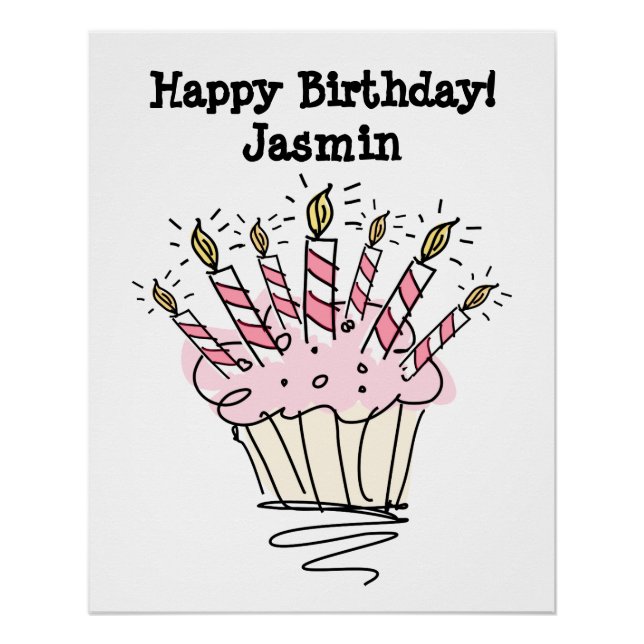 Poster d'anniversaire avec cupcake et dessin de bo (Devant)