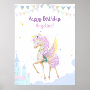 Poster d'anniversaire avec une adorable licorne.