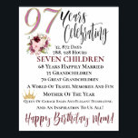 Poster D'Anniversaire De 97 Ans Pour Maman<br><div class="desc">Poster 97th Birthday Pour Maman. Il Est Facile De Changer L'Exemple De Texte À Vous.</div>