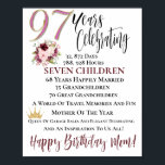 Poster D'Anniversaire De 97 Ans Pour Maman<br><div class="desc">Poster 97th Birthday Pour Maman. Il Est Facile De Changer L'Exemple De Texte À Vous.</div>