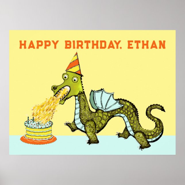 Poster d'anniversaire de dragon personnalisé (Devant)