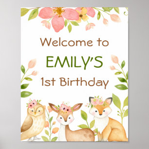 Poster d'anniversaire des animaux de bois sauvages